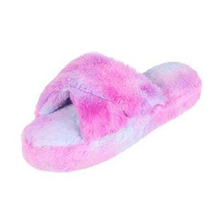 Women'S Cross Fluffy Plush Memory Foam  Open-Toe Non-Slip Slippers, Size 9